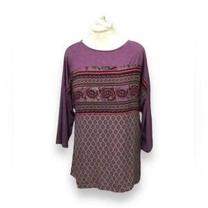 Weekend Suzanne Betro Women’s 3/4 Sleeve Floral Tunic, Purple, size XL